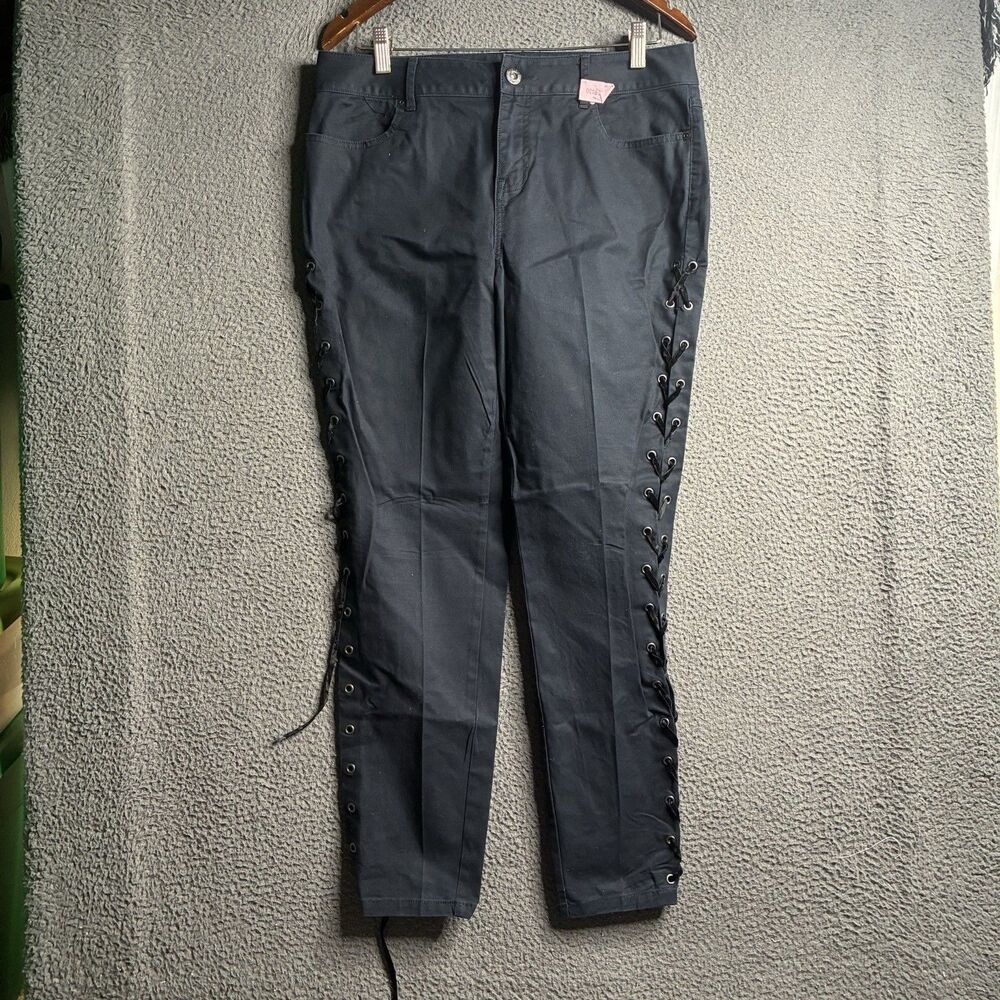 Harley Davidson Y2K Riding Motorcycle Pants Corset Lace Up Side Woman 12 Black